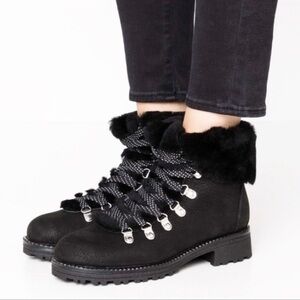 J. Crew Suede Shearling Nordic Hiking Boots Black‎ Sz 7 NEW